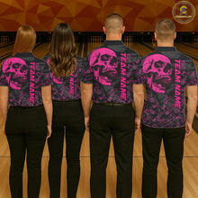 Load image into Gallery viewer, Black Skull camo pink ribbon pattern breast cancer bowling shirt for Women custom bowling team jersey NQS11549