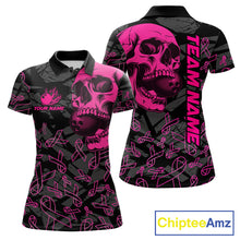 Load image into Gallery viewer, Black Skull camo pink ribbon pattern breast cancer bowling shirt for Women custom bowling team jersey NQS11549