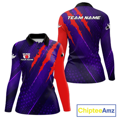 Personalized bowling shirts for Women custom purple and red team bowling jerseys, gift for bowlers NQS11554
