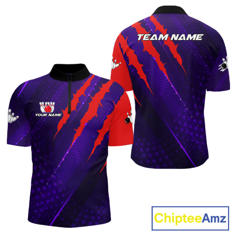 Personalized bowling shirts for men custom purple and red team bowling jerseys, gift for bowlers NQS11554