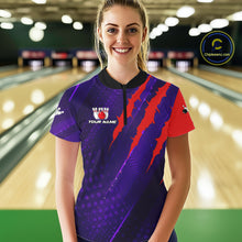 Load image into Gallery viewer, Personalized bowling shirts for Women custom purple and red team bowling jerseys, gift for bowlers NQS11554
