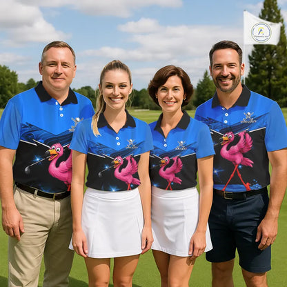 Funny Flamingo Blue Women Golf Polo Shirts Custom Flamingo Team ladies golf tops, funny golf gifts NQS11676