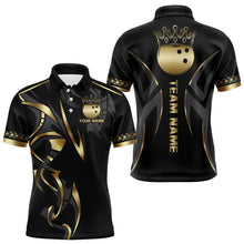 Load image into Gallery viewer, Black and Gold crown Bowling ball Polo, Quarter Zip Shirts for Men Custom Bowling Team jerseys NQS9287