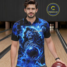 Load image into Gallery viewer, Blue Flame Skull Bowling Polo, 1/4 Zip Shirts For Men Custom Bowling Reaper Team Bowling jersey NQS11348