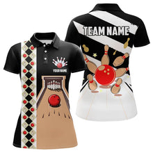 Load image into Gallery viewer, Personalized Red, white and black Retro bowling Polo, Quarter Zip shirt for women, Bowling Team Jersey NQS9460