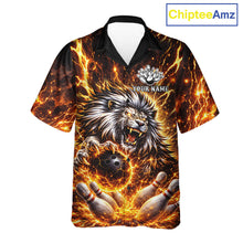 Load image into Gallery viewer, Gold Lightning Thunder Angry Lion Bowling Button-up Shirt Custom Lion Bowling Team Hawaiian jersey NQS11681