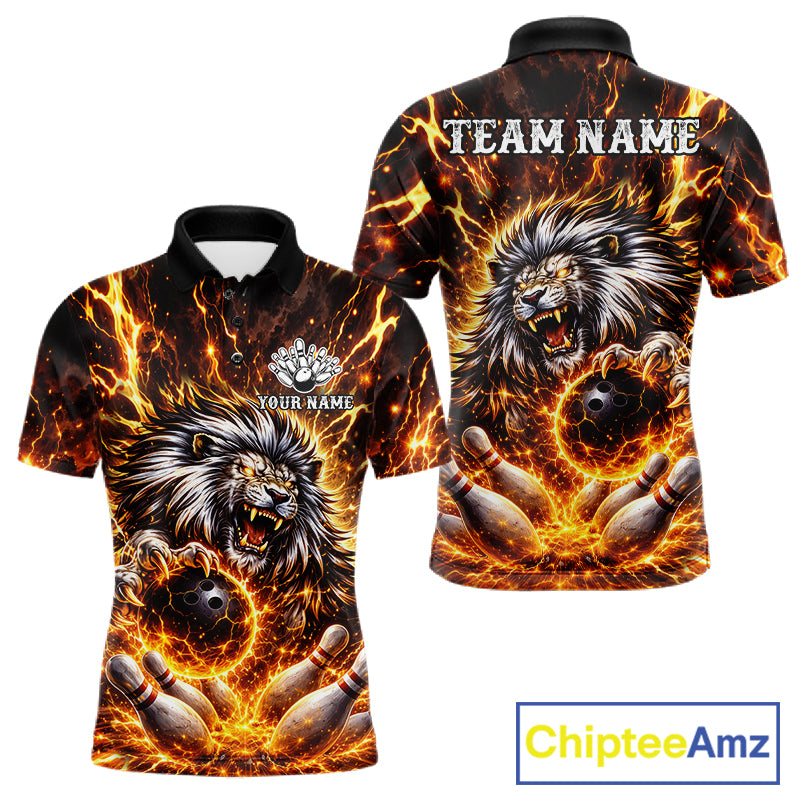 Gold Lightning Thunder Angry Lion Bowling Polo, 1/4 Zip Shirt for Men Custom Lion Bowling Team jersey NQS11681