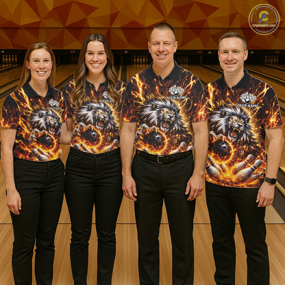 Gold Lightning Thunder Angry Lion Bowling Polo, 1/4 Zip Shirt for Men Custom Lion Bowling Team jersey NQS11681