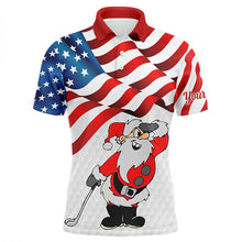 Load image into Gallery viewer, Christmas Santa American flag patriotic custom Mens golf polo shirts, Xmas US flag golf shirts men NQS7947