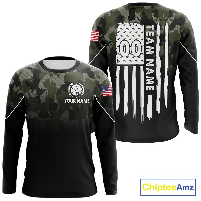 Black and Green Camo Basketball Team Jerseys Custom American Flag Patriotic Basketball Shirts NQS11356