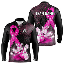 Load image into Gallery viewer, Personalized Pink Ribbons Grunge Bowling Shirts For Men, Custom breast cancer bowling Team shirts NQS9613