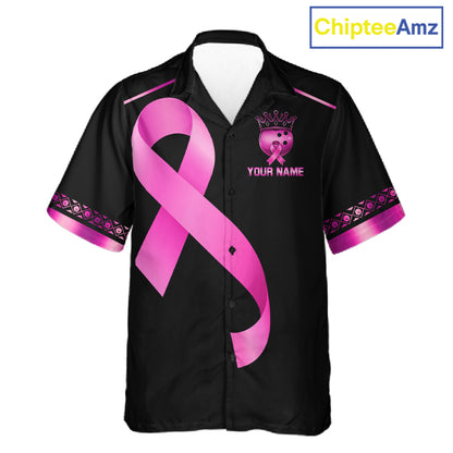 Black and Pink ribbon Breast Cancer Bowling ball Button-up Shirt Custom Hawaiian Bowling Team jerseys NQS11691