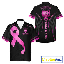 Load image into Gallery viewer, Black and Pink ribbon Breast Cancer Bowling ball Button-up Shirt Custom Hawaiian Bowling Team jerseys NQS11691
