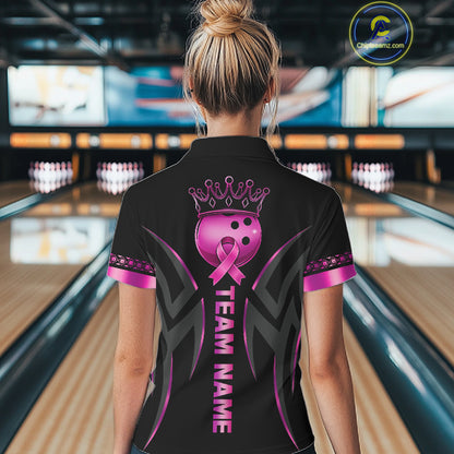 Black and Pink ribbon Breast Cancer Bowling ball Shirts for Women Custom Bowling Team jerseys NQS11691