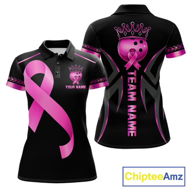 Black and Pink ribbon Breast Cancer Bowling ball Shirts for Women Custom Bowling Team jerseys NQS11691