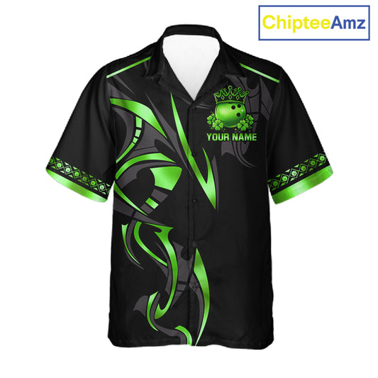 Black and Green clovers St Patrick's Day Bowling Button-up Shirt Custom Hawaiian Bowling Team jerseys NQS11692