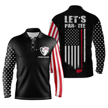 Load image into Gallery viewer, American flag golf polo shirt for men custom Let's par tee patriotic mens golf shirts | Black NQS5363