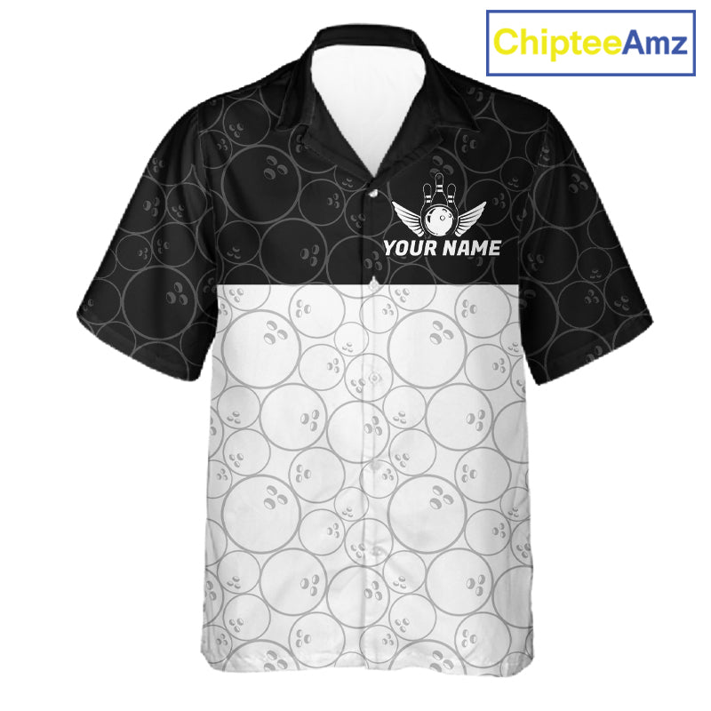 Black and White Bowling Camo Button-up Shirt Custom Hawaiian Bowling Team League Bowlers Outfit NQS11701