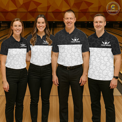 Black and White Bowling Camo Polo, 1/4 Zip Shirts for Women Custom Bowling Team League Bowlers Outfit NQS11701