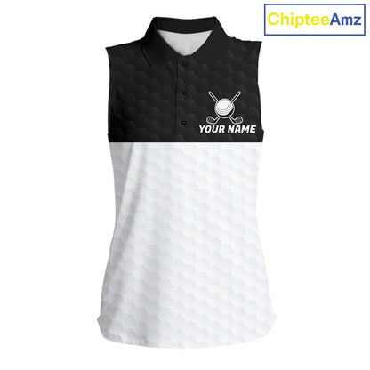 Black and White Sleeveless Golf Polo shirt Custom golf attire for ladies, best golf gifts for women NQS11702