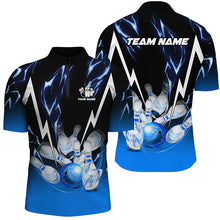 Load image into Gallery viewer, Black and Blue Lightning thunder Custom Bowling Polo, Quarter zip shirts For men, Team Bowling jerseys NQS8171