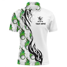 Load image into Gallery viewer, White and Green Flame Golf Ball pattern Mens golf polo shirts custom men's golf outfits for team NQS8596