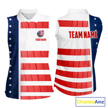 Load image into Gallery viewer, Red, White and Blue American Flag Sleeveless Polo Shirts Custom Patriotic Team Ladies Golf Outfit NQS11158