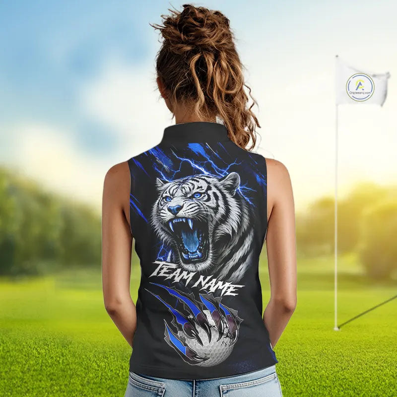 Black and Blue Lightning thunder Tiger Sleeveless Golf Polo shirts custom Tiger team golf shirts NQS11574