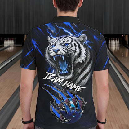 Black & Blue Lightning Thunder Tiger Bowling Polo, 1/4 zip shirts for men custom team Bowling jerseys NQS11575