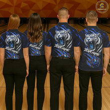 Load image into Gallery viewer, Black &amp; Blue Lightning Thunder Tiger Bowling Polo, 1/4 zip shirts for men custom team Bowling jerseys NQS11575