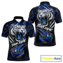 Load image into Gallery viewer, Black &amp; Blue Lightning Thunder Tiger Bowling Polo, 1/4 zip shirts for men custom team Bowling jerseys NQS11575