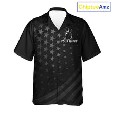 Load image into Gallery viewer, Custom Black American Flag Bowling Team Button-up Shirt, Personalized patriotic Bowling Shirts NQS11706