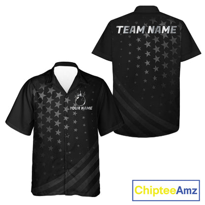 Custom Black American Flag Bowling Team Button-up Shirt, Personalized patriotic Bowling Shirts NQS11706