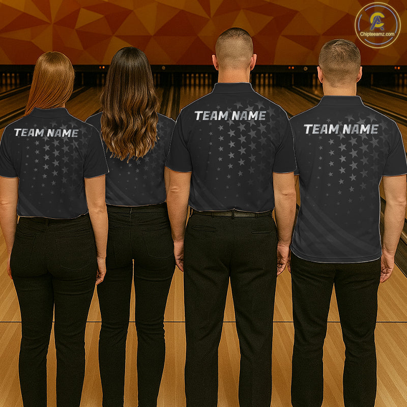 Custom Black American Flag Bowling Team Shirts For Men, Personalized patriotic Bowling League Shirts NQS11706