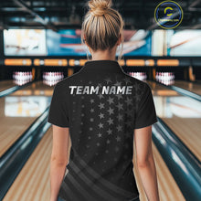 Load image into Gallery viewer, Custom Black American Flag Bowling Team Shirts For Women, Personalized patriotic Bowling League Shirt NQS11706