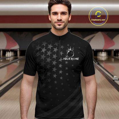Custom Black American Flag Bowling Team Shirts For Men, Personalized patriotic Bowling League Shirts NQS11706
