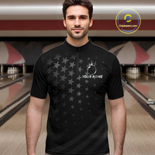 Load image into Gallery viewer, Custom Black American Flag Bowling Team Shirts For Men, Personalized patriotic Bowling League Shirts NQS11706