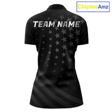 Load image into Gallery viewer, Custom Black American Flag Bowling Team Shirts For Women, Personalized patriotic Bowling League Shirt NQS11706