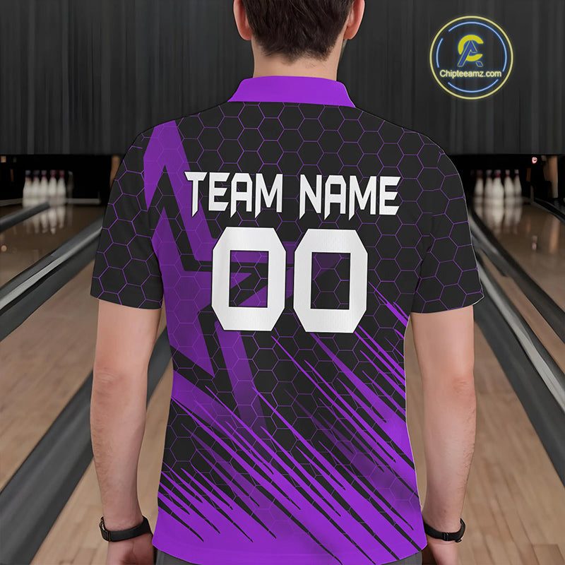 Black And Purple Custom Bowling Polo, Quarter Zip Shirts For Men, Bowling Team League Jersey NQS9811