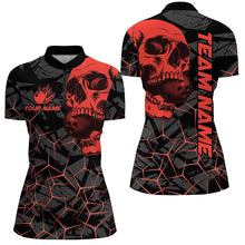 Load image into Gallery viewer, Black Skull camo bowling shirt for women custom bowling team jerseys, gifts for bowlers | Red NQS7716
