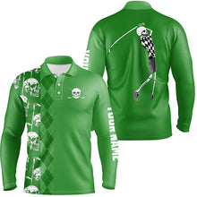 Load image into Gallery viewer, Green skull argyle pattern custom Mens golf polo shirts, best men's golf wear NQS7720