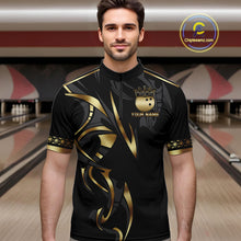 Load image into Gallery viewer, Black and Gold Dragon Bowling ball Polo, Quarter Zip Shirts for Men Custom Bowling Team jerseys NQS11579