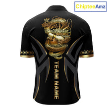 Load image into Gallery viewer, Black and Gold Dragon Bowling ball Polo, Quarter Zip Shirts for Men Custom Bowling Team jerseys NQS11579