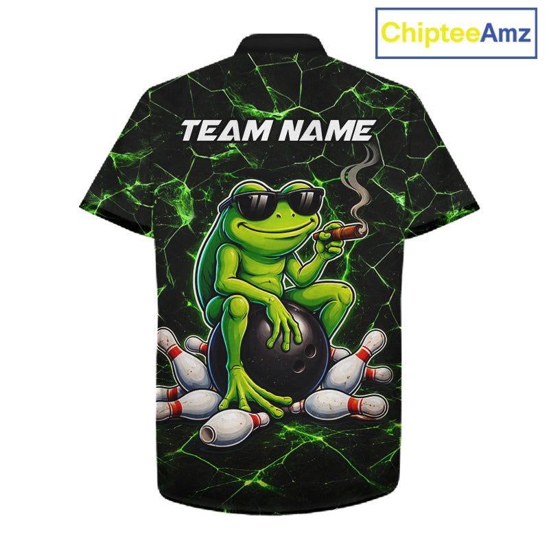 Black & Green Funny Frog Bowling Hawaiian Shirt Custom Team Frog Bowling League Jersey NQS11583