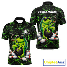 Load image into Gallery viewer, Black &amp; Green Funny Frog Bowling Polo, 1/4 zip Shirts for Men Custom Team Frog Bowling League Jersey NQS11583