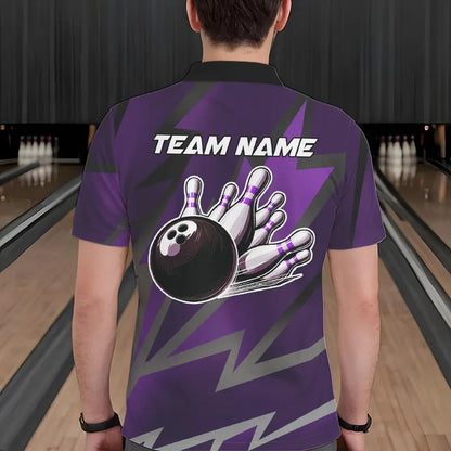 Purple Lightning Thunder Storm Team bowling shirts for Men custom bowling Polo, Quarter zip jerseys NQS9625
