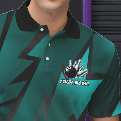 Cyan Blue Lightning Thunder Storm Team bowling shirts for Men custom bowling Polo, Quarter zip jerseys NQS9626