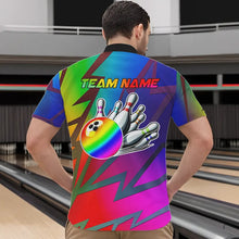 Load image into Gallery viewer, Colorful Rainbow Lightning Thunder Team bowling shirt for Men custom bowling Polo, 1/4 zip jersey NQS9627