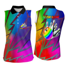 Load image into Gallery viewer, Colorful Rainbow Lightning Thunder Team bowling shirts for Women custom bowling Sleeveless Polo jersey NQS9627