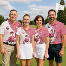 Load image into Gallery viewer, Custom Funny Pink Flamingo Drink Wine Golf Polo Shirts For Women, Flamingo Ladies Golf tops NQS11711